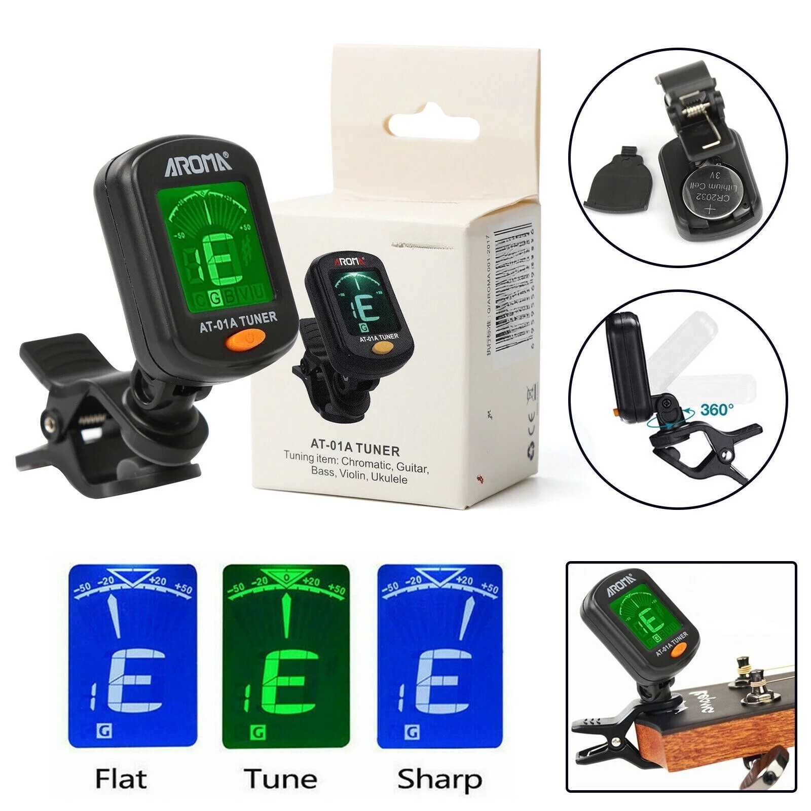 Electric Digital Guitar Tuner LCD Clip-on Chromatic Acoustic Bass Ukulele Violin