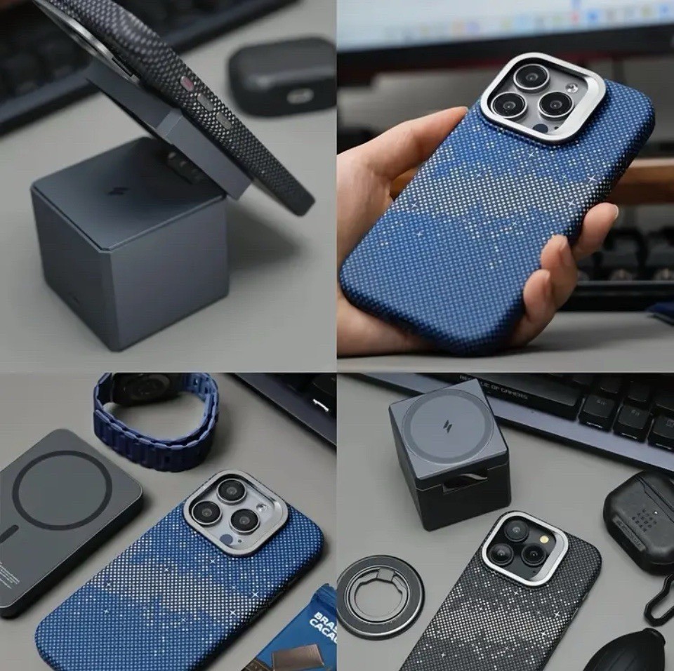 Carbon Fiber iPhone 16 Pro Blue With Bracket Lens Frame