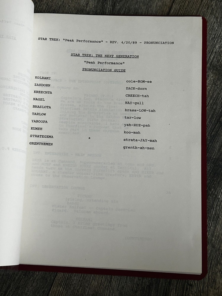 STAR TREK Script The Next Generation Peak Performance 2nd Revised Final Draft