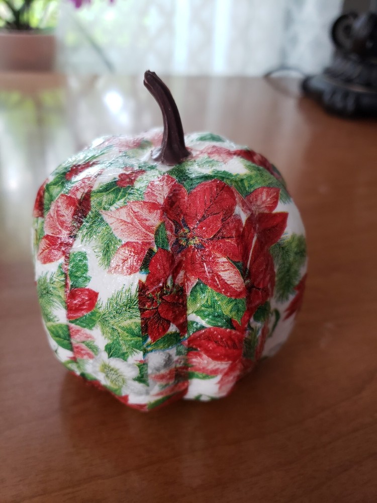 Pumpkin, decoupage, Poinsettias