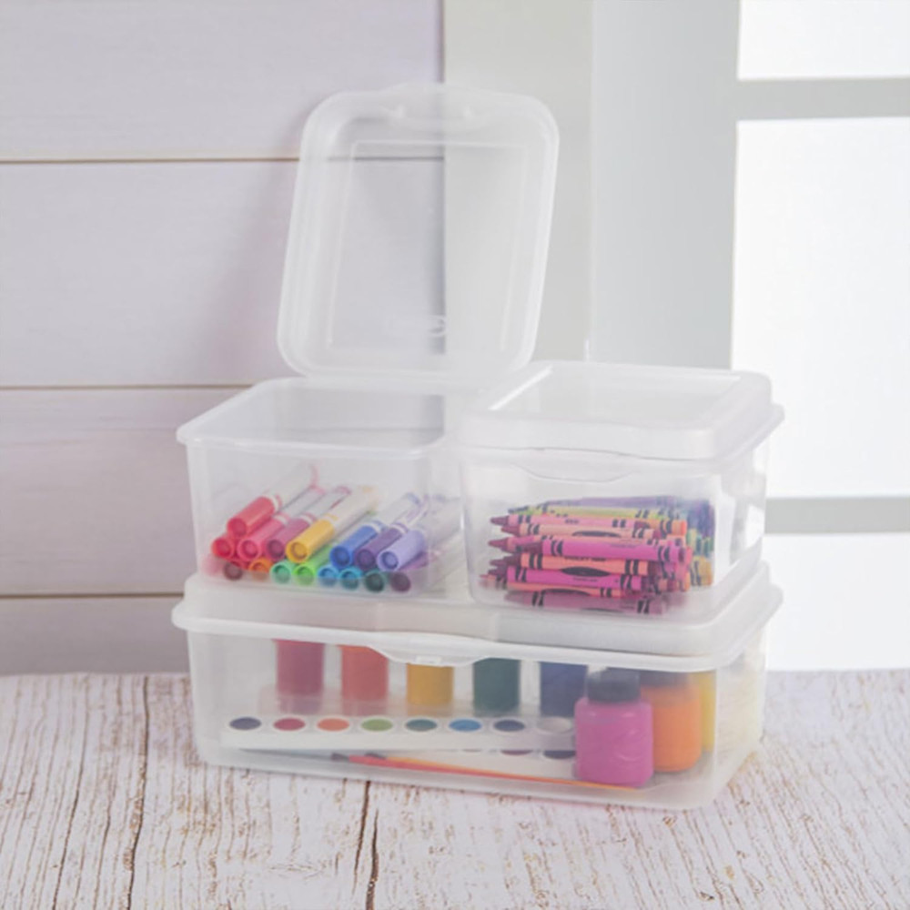 Clear Stackable Storage Bins with Hinging Lids - 12 Pack