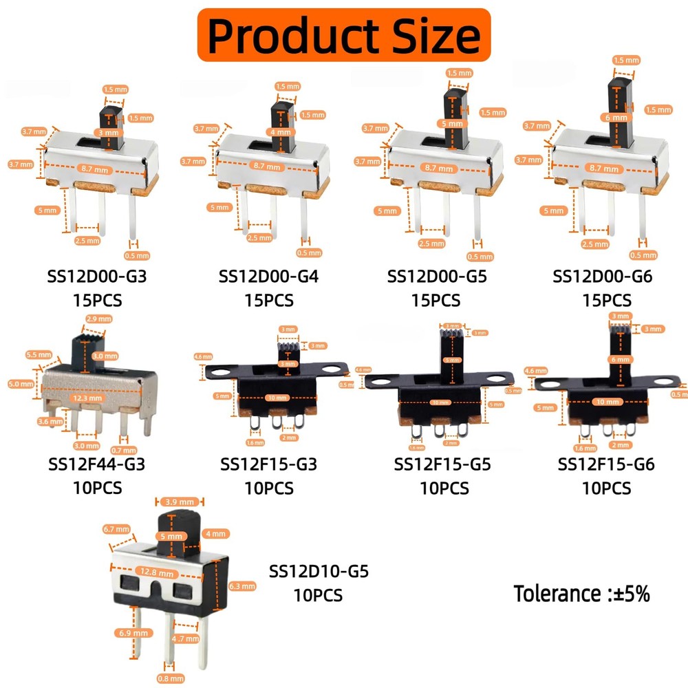 EGSCST 110PCS 9Values SPDT Micro Mini Slide Switch Kit 1p2t Toggle silver