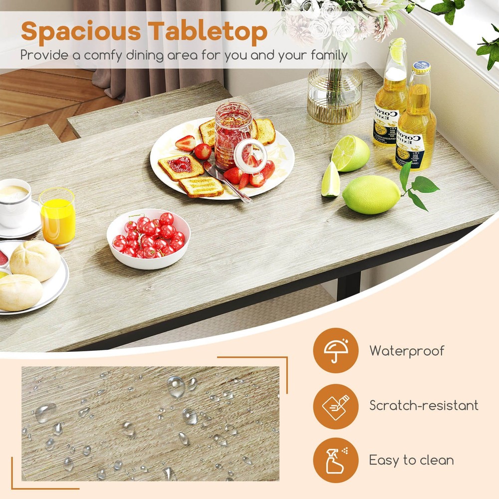 4-Piece Dining Table Set Industrial Kitchen Table Set W/ Bench & 2 Stools for 4