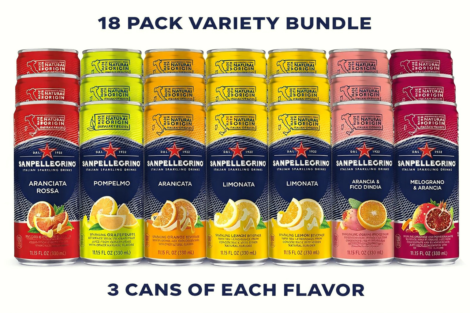 San Pellegrino Sparkling Fruit Drink 18 pack Variety  11.15oz Cans 6 Flavors