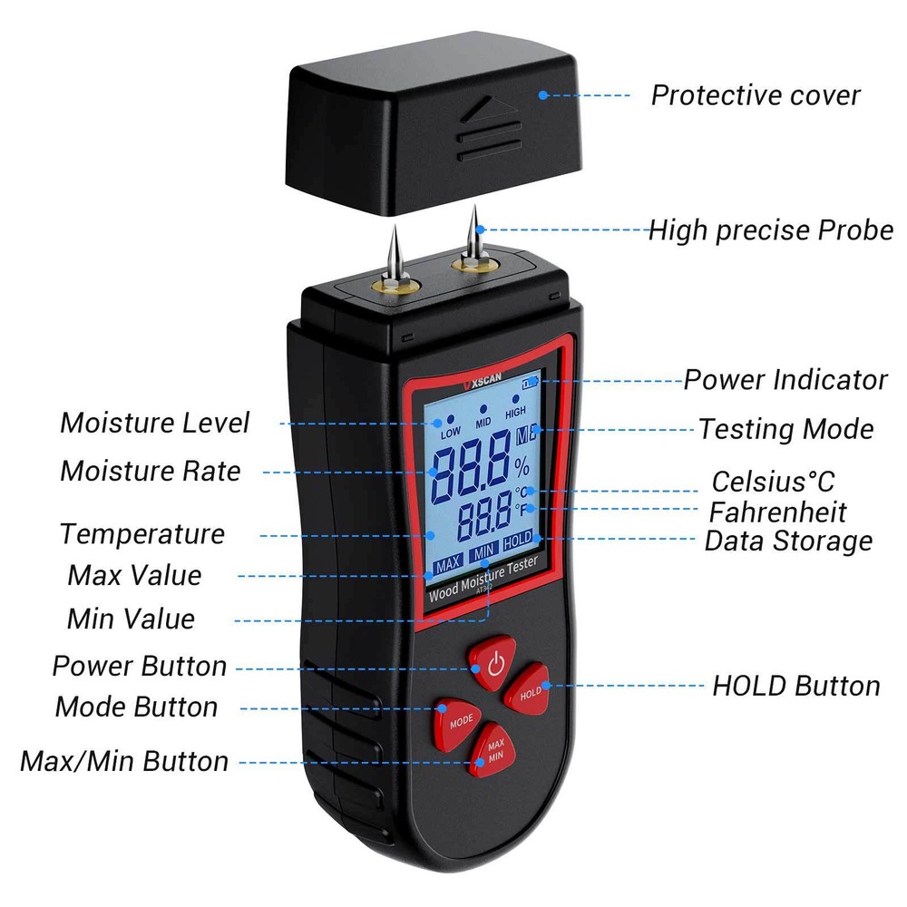 VXSCAN NF-568 Wooden Moisture Meter High Sensitive Sensor HD Backlight