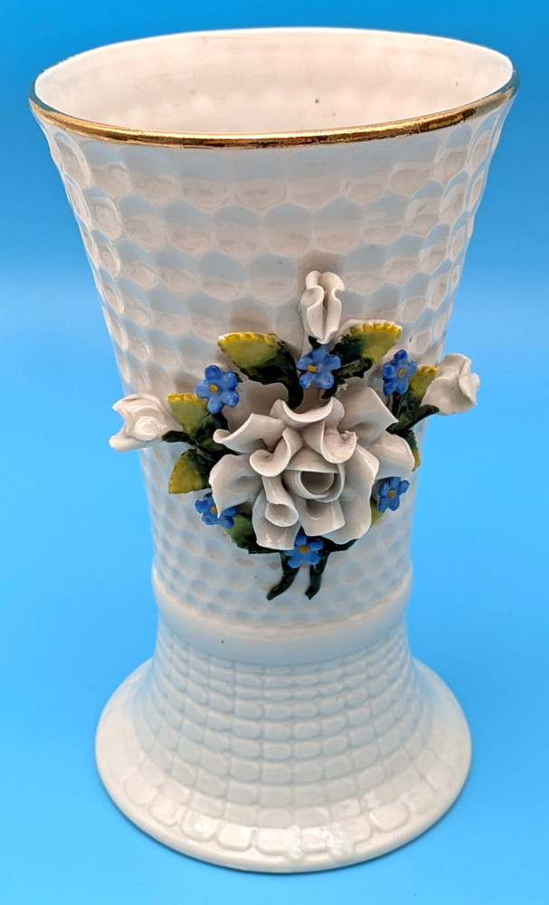 German Porcelain Applied Flowers Vase