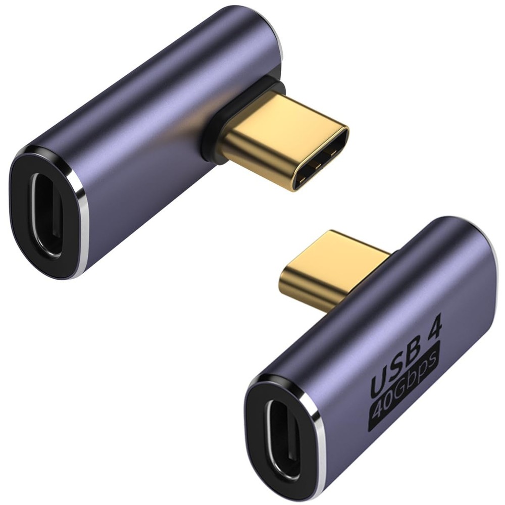 ShineeKee 90 Degree Right Angle USB C Adapter 40Gbps Data 2PCS, Space Grey