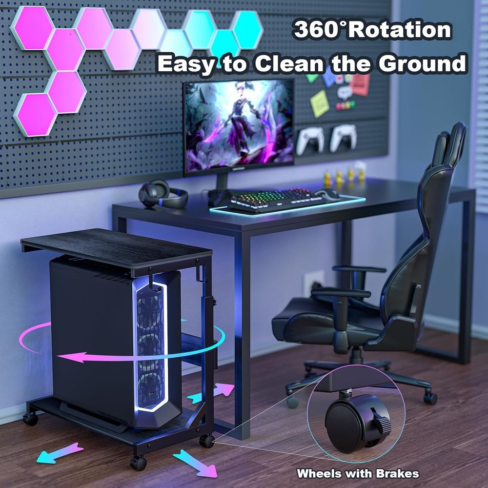 Height Adjustable Computer Tower Stand with Charge Station and 25.2, Black