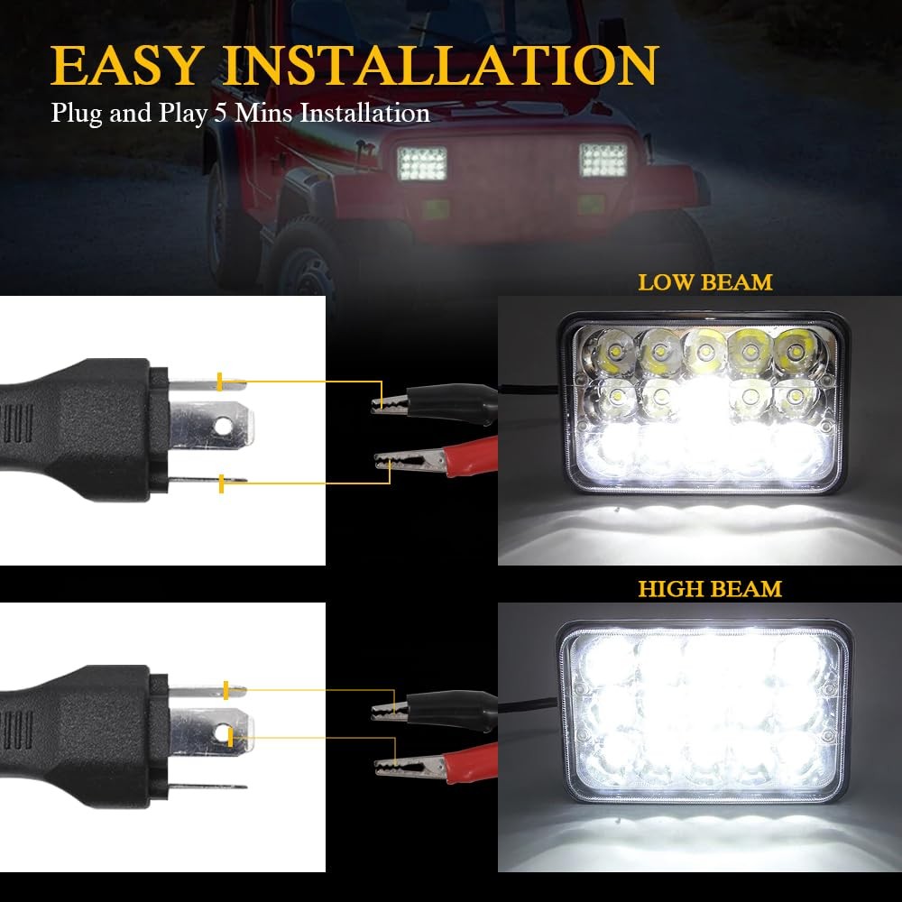 4x6 Inch LED Headlights Rectangular for Chevy S10 Blazer Headlights