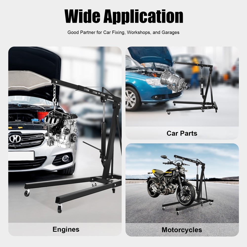 2 Ton Folding Engine Hoist Crane with Adjustable Height and Easy Mobility