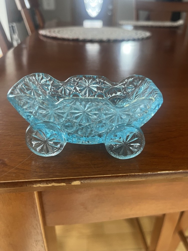 Patterned Blue Glass Novelty Open Salt Dish, All-Over Pattern