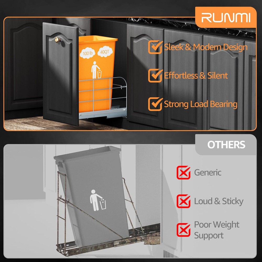 Pull Out Trash Can Under Cabinet with Soft-Close A-Single, Sliver