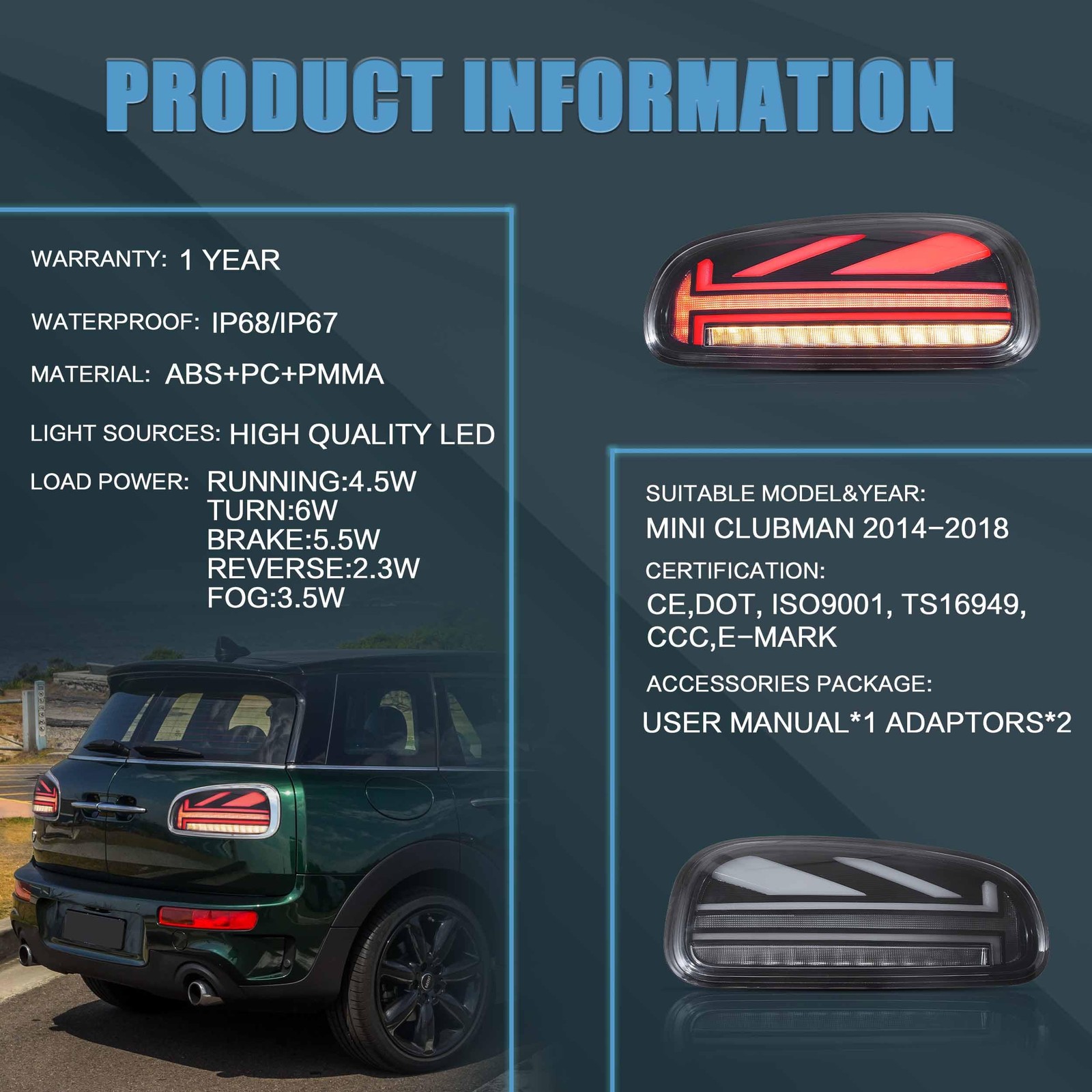 Taillights Fit for 2015-2023 BMW Mini Clubman F54 LCL F54 F54N, Smoked