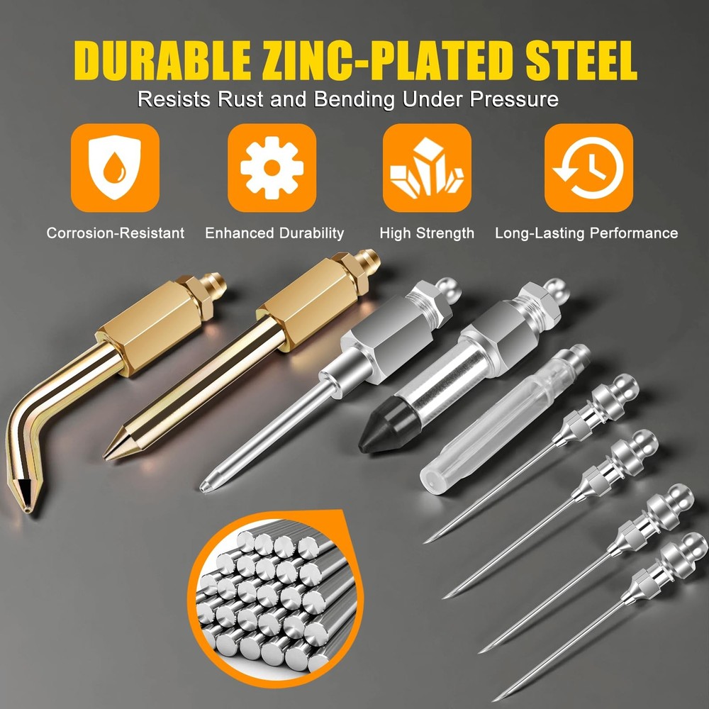 SipSylph 9PCS Grease Gun Accessory Kit, Needle Tip & Silver, Gold