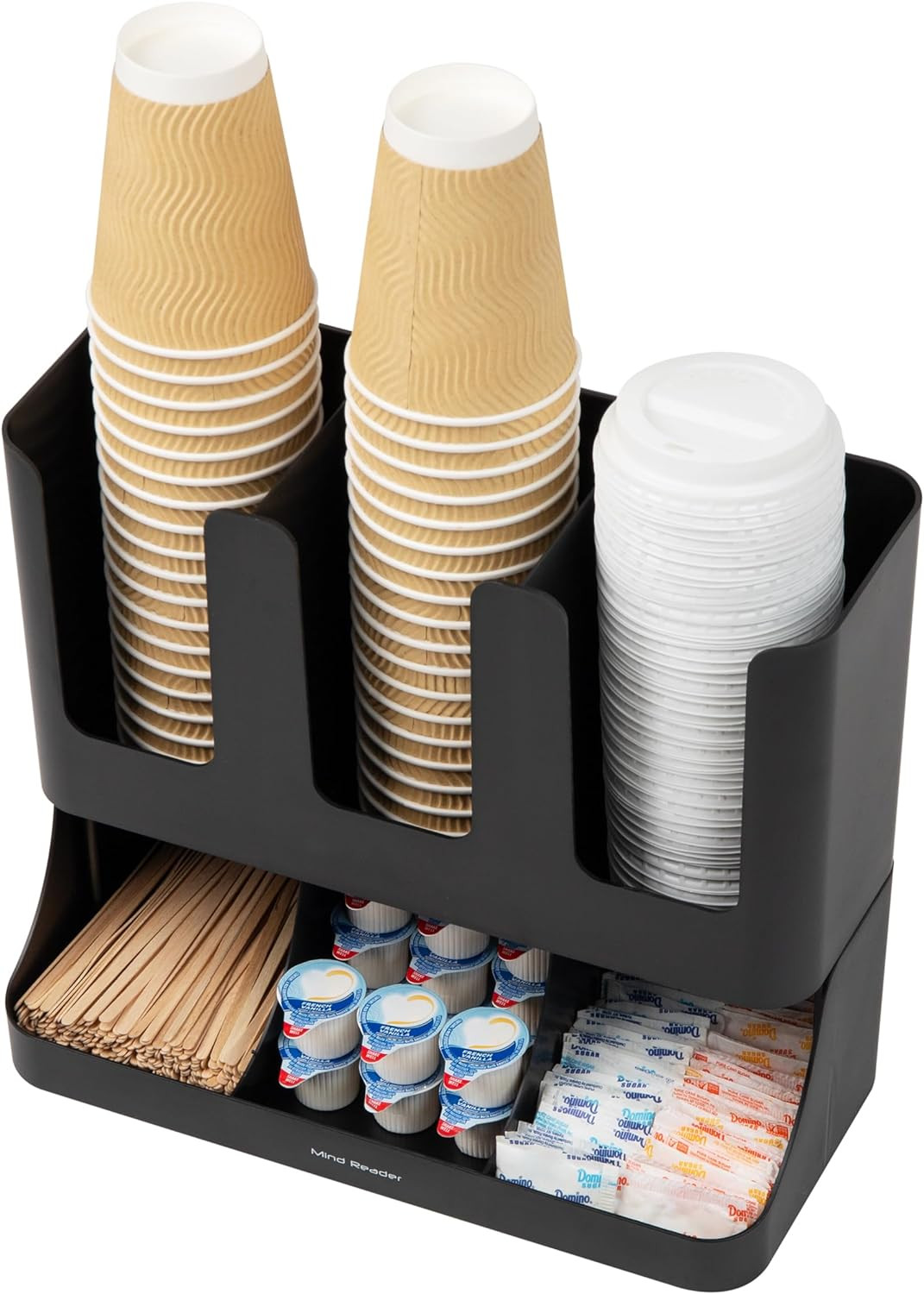 Cup and Condiment Station, Countertop Coffee Bar Organizer with 6 Compartments,