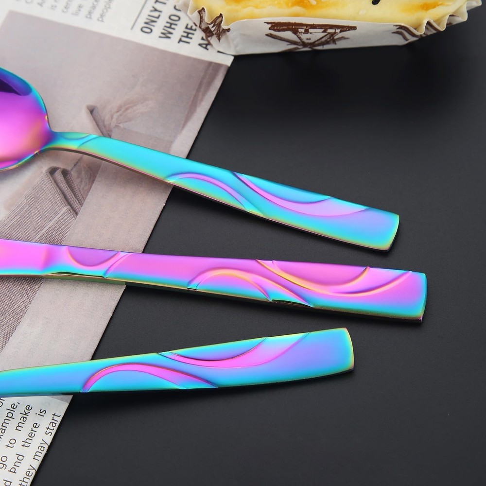 FONGDANLAITE Rainbow Stainless Steel Flatware Set for 6 Ergonomic Silverware Set