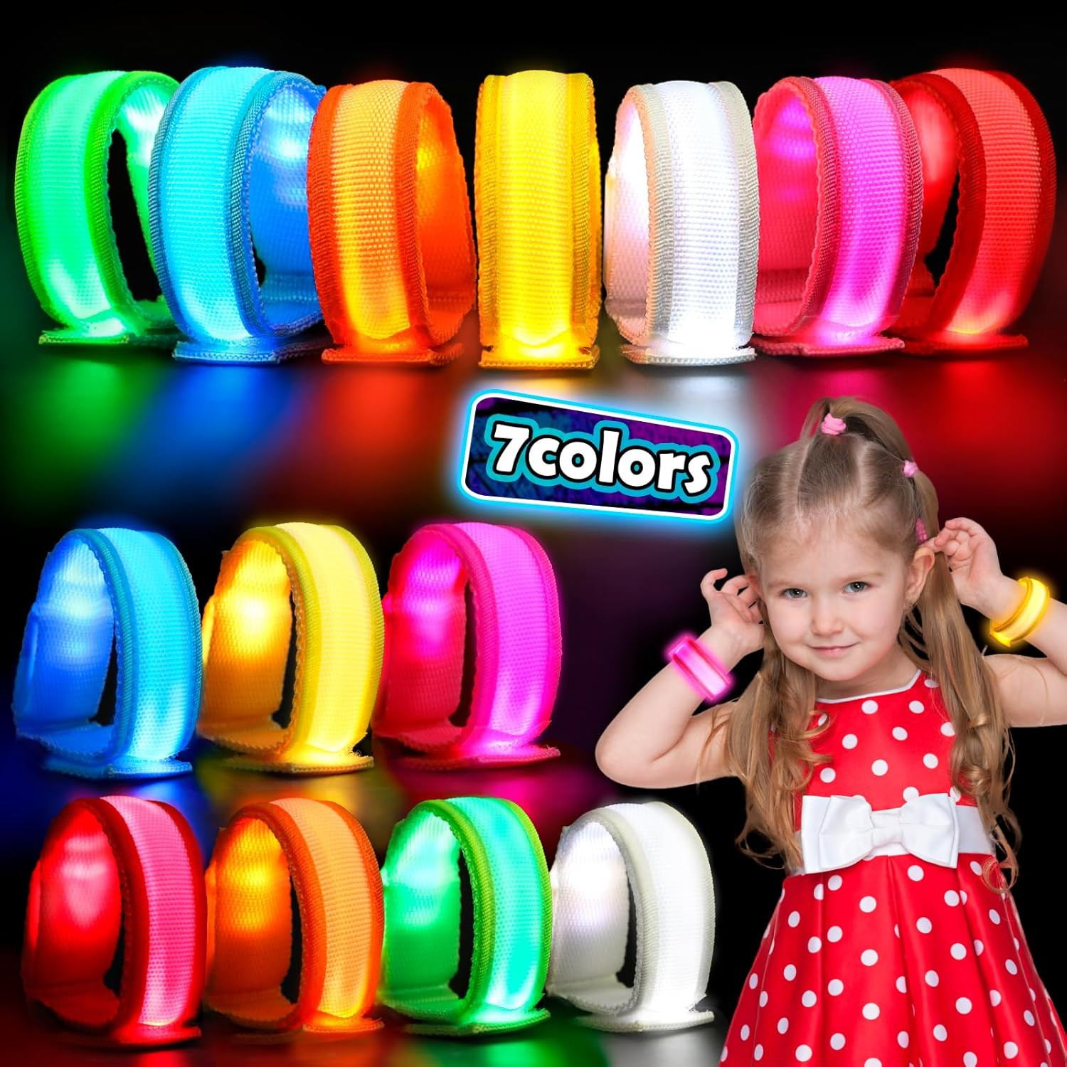 14/7 PCS LED Glow Bracelets, LED Light up Bracelets for Kids Adults, Glow in the