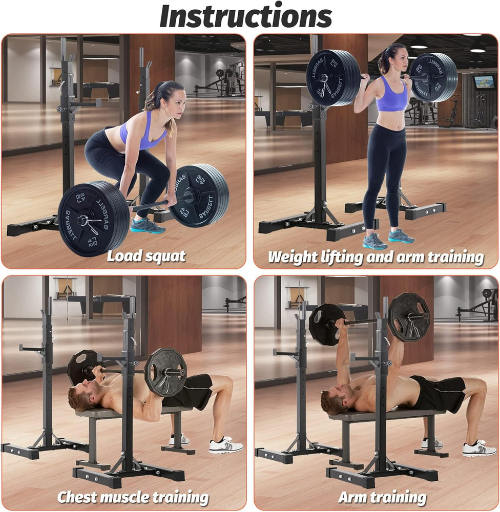 Squat Rack Adjustable Barbell Bench Press Stands 40"-66" Multi-Function Sturdy