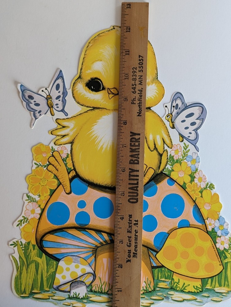1977 Biestle Easter Chick On Psychedelic Mushroom Toadstool Butterflies