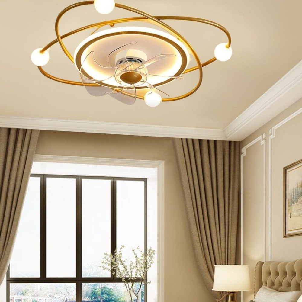 Recessed Ceiling Fan Light Creative Design Studyroom 3-colour Light Dimmable