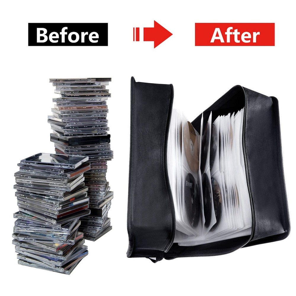 Siveit CD/DVD Binder, CD DVD Case Holder Binder 400 White binder, Black