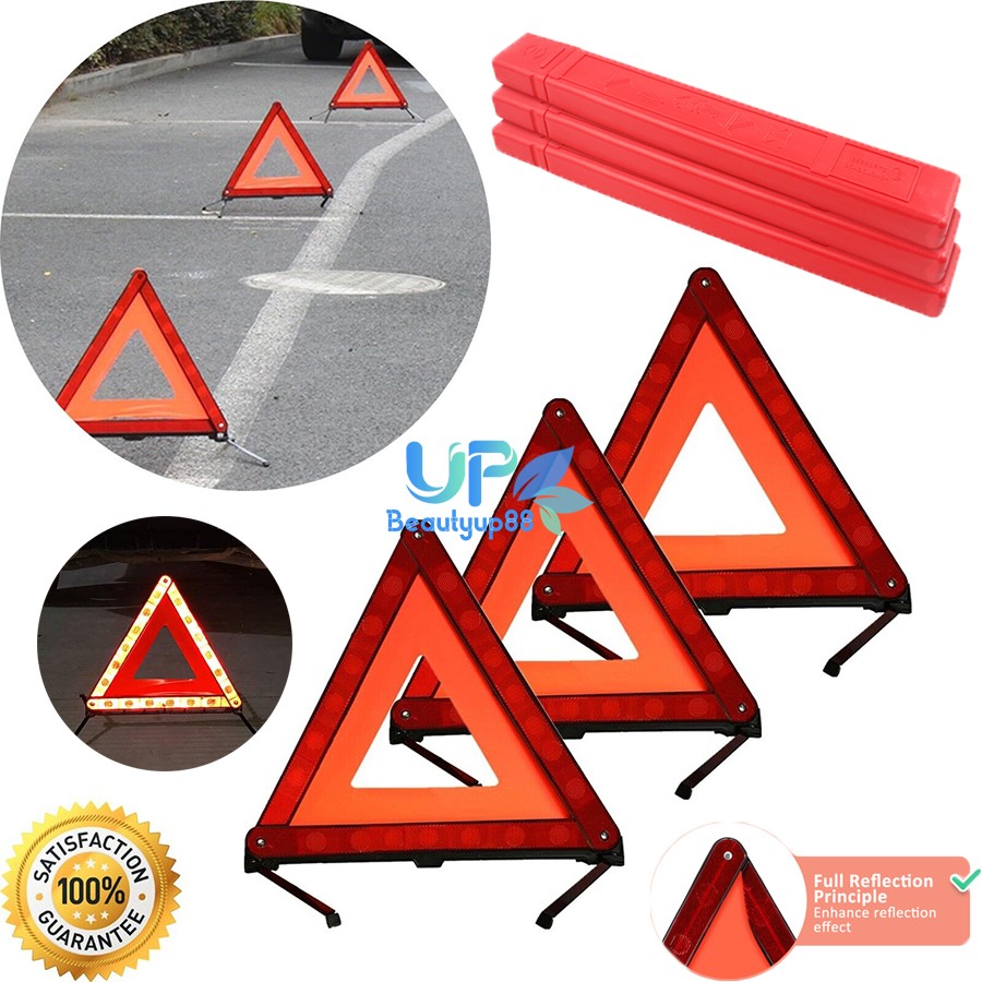 3PCS Emergency Warning Triangles Reflective Safety Roadside Triangle Kit for Car