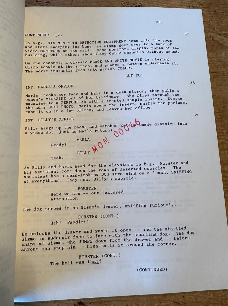 GREMLIN 2 THE NEW BATCH MONOLITH MOVIE ORIGINAL SCREENPLAY SCRIPT SECURITY CODE