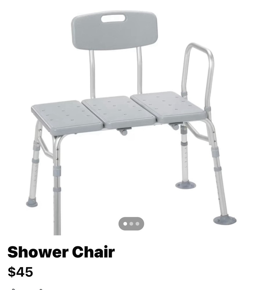 Medline Transfer Bench Gray Backrest Adjustable Height Portable 350 lb Capacity