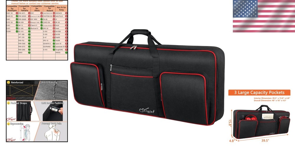 61-Key Keyboard Case with 0.32" Cotton Padding