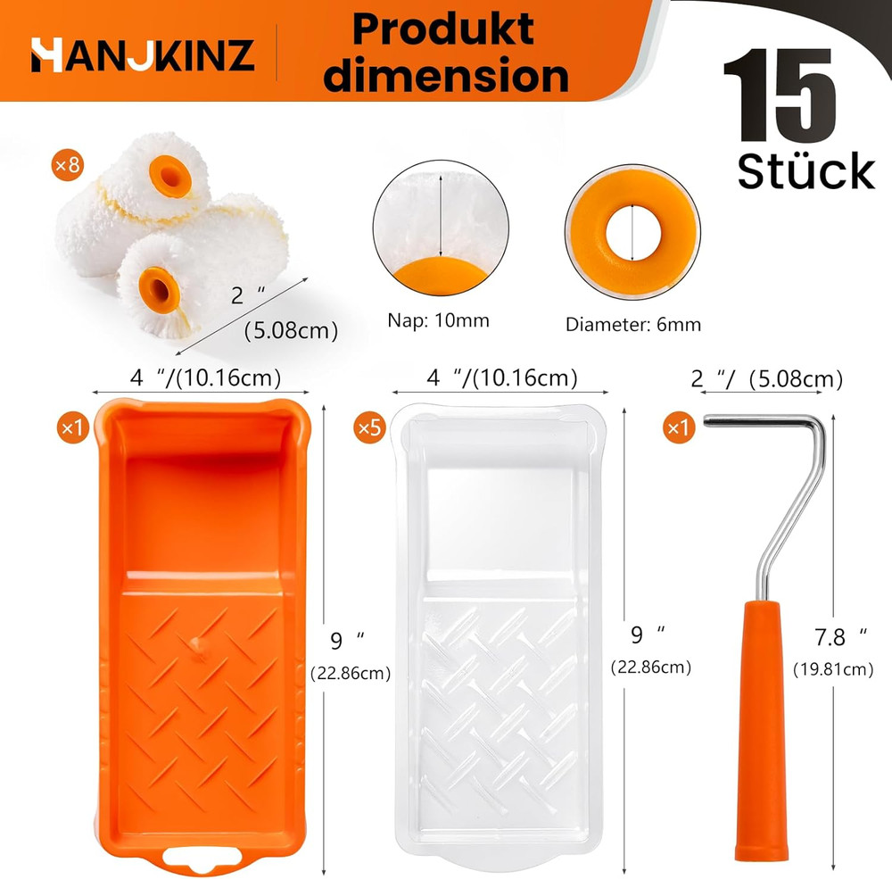 Paint Roller kit Small Paint Roller Kit With Microfiber Paint Roller Covers 15Pc