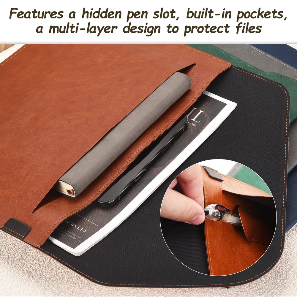 2Pcs PU Leather A4 File Folder, Waterproof Envelope Holder with Handle, Brown