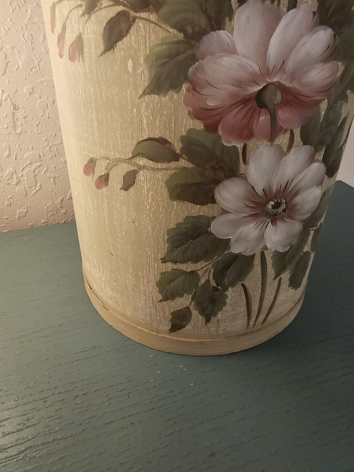 Vintage Wooden Umbrella Stand W/Painted Floral Design, 16.5" Tall-Very Good