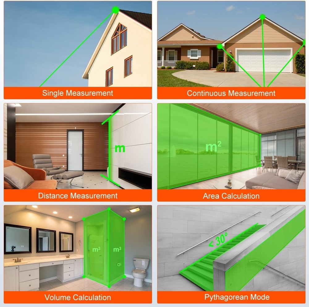 Multi-Function Green Laser Measuring Tool - Area and Volume Measurement, 229ft
