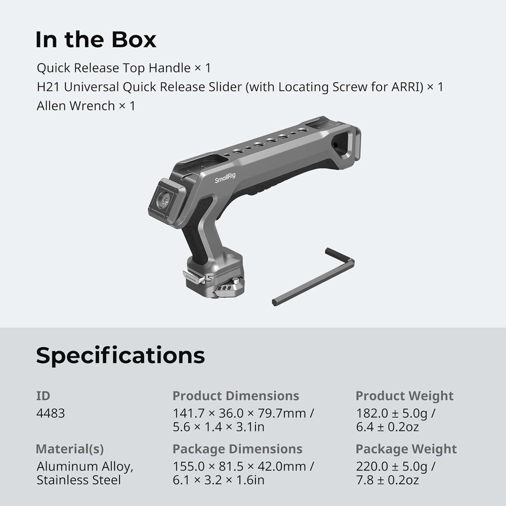 SmallRig Quick Release Top Handle with Quick Release Slider 15kg Max. Load