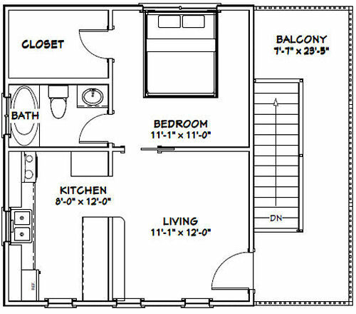 20x24 Duplex -- PDF Floor Plan -- 960 sq ft -- Model 1