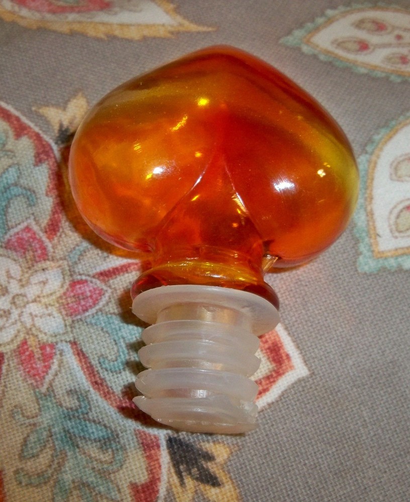 Triple Heart Ruby Red Amberline 8" Perfume Bottle With Stopper - NICE!