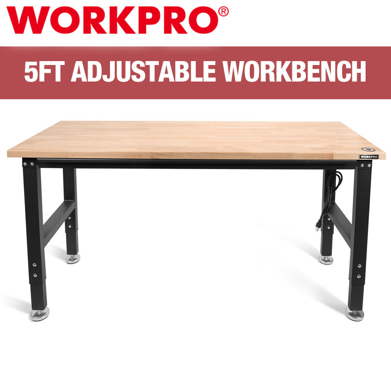 Workpro 60" Workbench Adjustable Height Work Table 2000LBS Load Rubber Wood Top