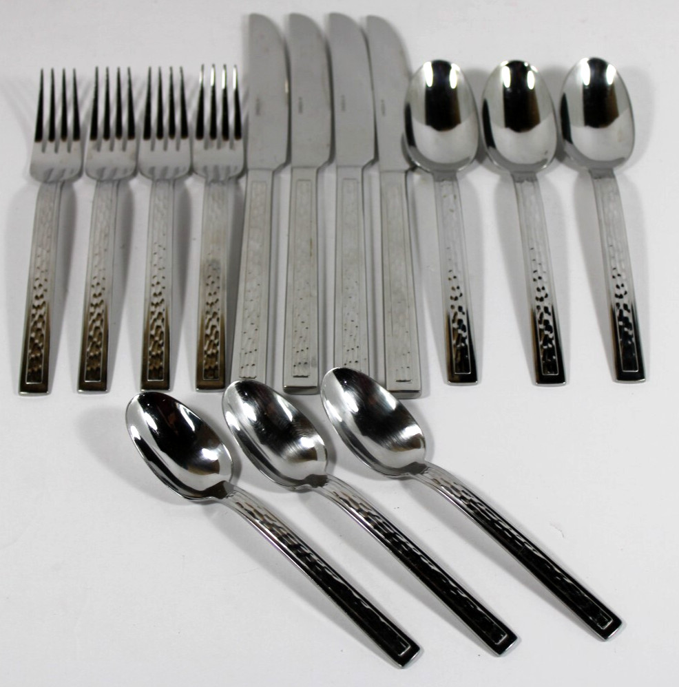 14 Pce. Oneida Stainless Flatware UNKNOWN PATTERN Textured Handle Vietnam 119