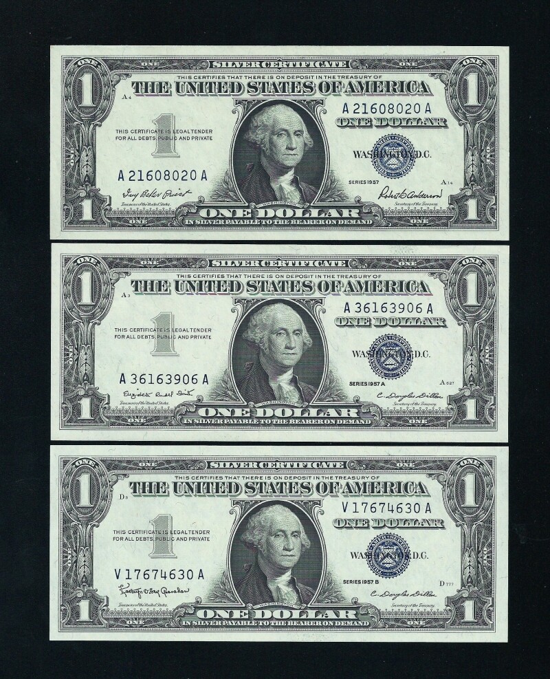 (1) $1 SILVER CERTIFICATE 1957, A OR B = CHOICE UNC GEM BU NOTE = ONE NOTE ONLY