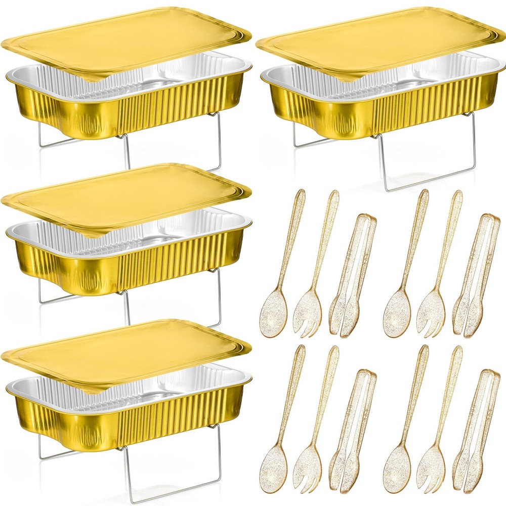 4 Sets Disposable Chafing Dishes Buffet Set Chafer Wire Racks Buffet Stand Ki...