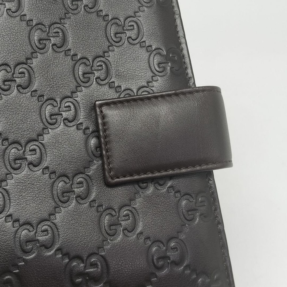 GUCCI GG Pattern Notebook Cover Leather Dark Brown x Silver Hardware Authentic