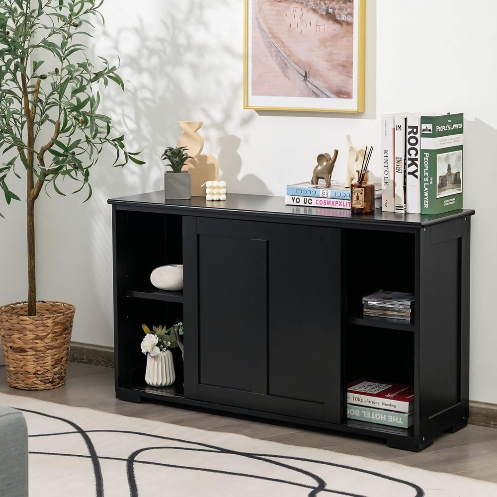 Black Kitchen Buffet Cabinet with Sliding Door & Adjustable Shelf