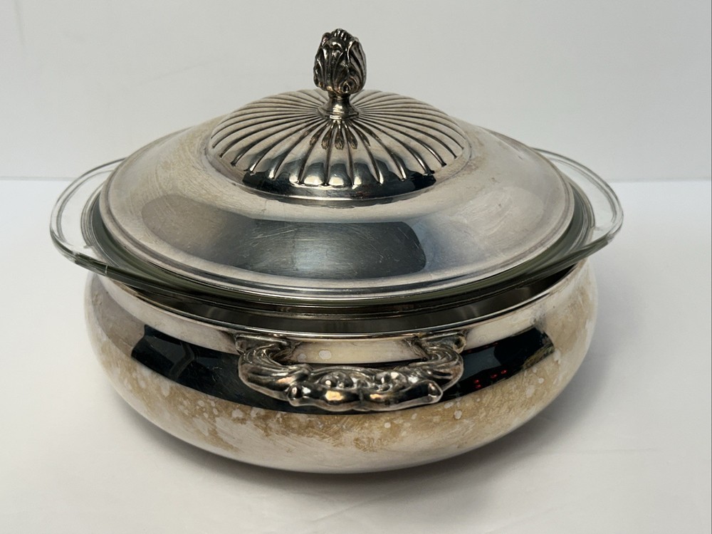Raimond MCM Silverplate Covered Casserole W/Pyrex Glass Insert A-AA Vintage 60s