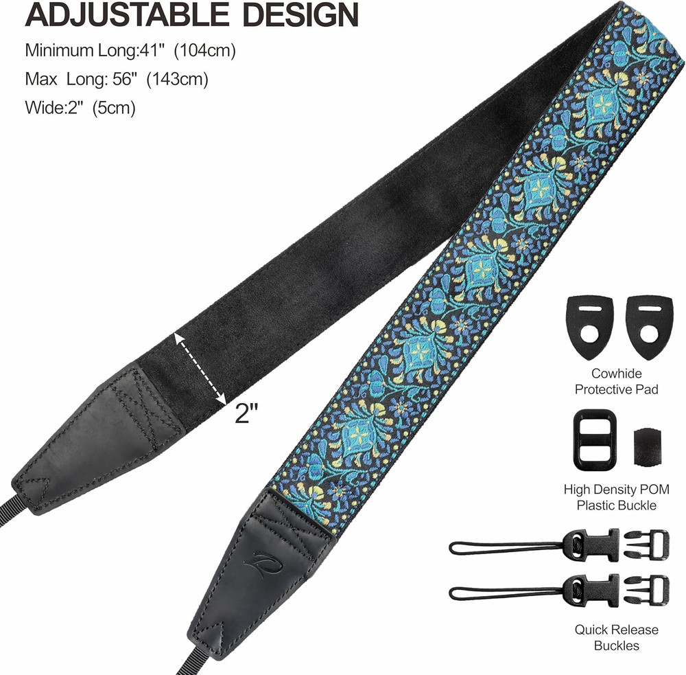 Premium Camera Strap with Leather Ends and Soft Suede Padding, Quick Release