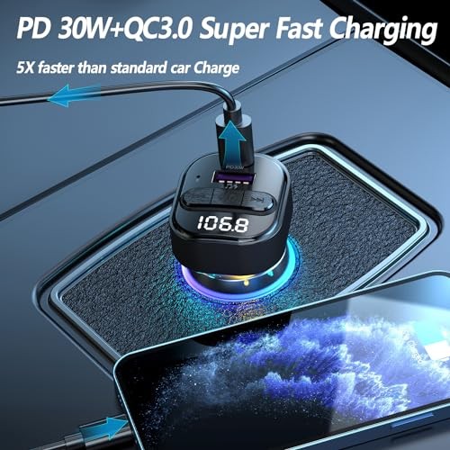 Bluetooth 5.3 FM Transmitter for Car, Bluetooth Car Adapter with Type-C Black