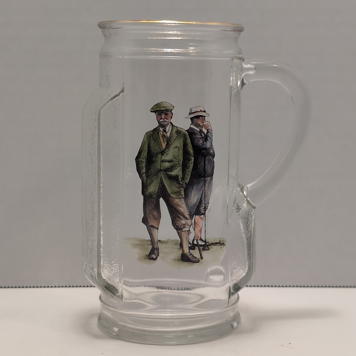 Golf Bag Gold Rim w/ Handle Clear Beer Glass Mug Cup- Canada