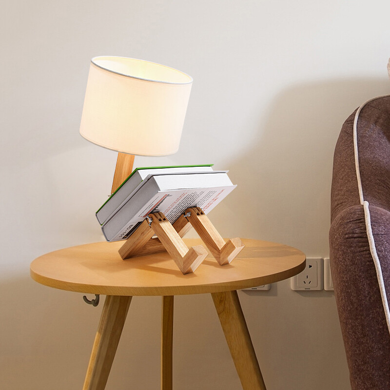 7W LED Adjustable Table Light Wooden Bedside Night Lamp E27/E26 Bulb Switch Plug