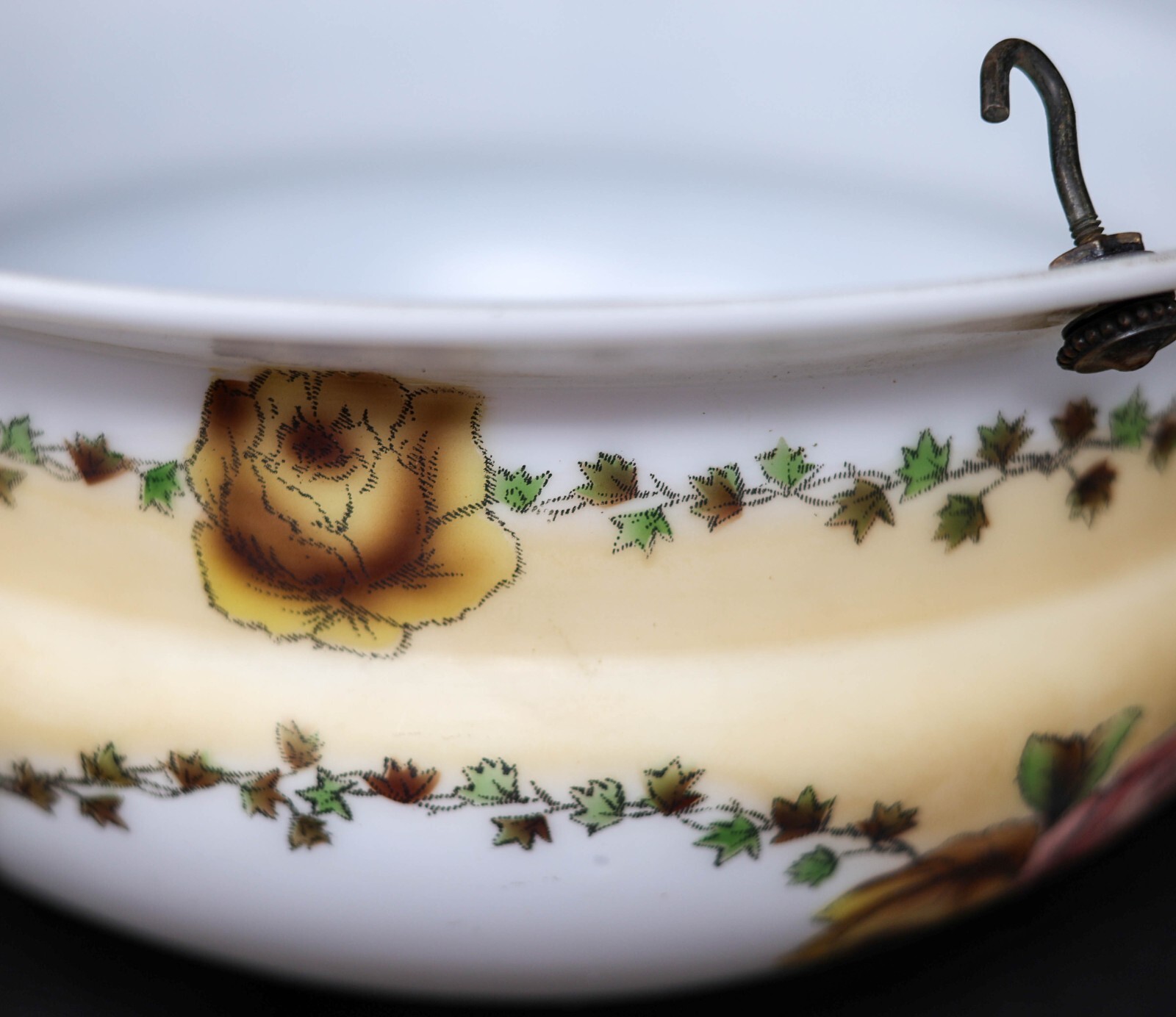 Vintage Large Hanging 3-Chain Glass Light Shade Lamp Part 14.25" Diam x 5" Roses