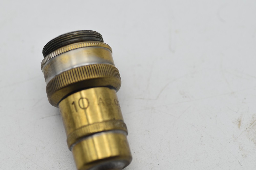 ANTIQUE BRASS MICROSCOPE OBJECTIVE ZEISS 10 AP O.25