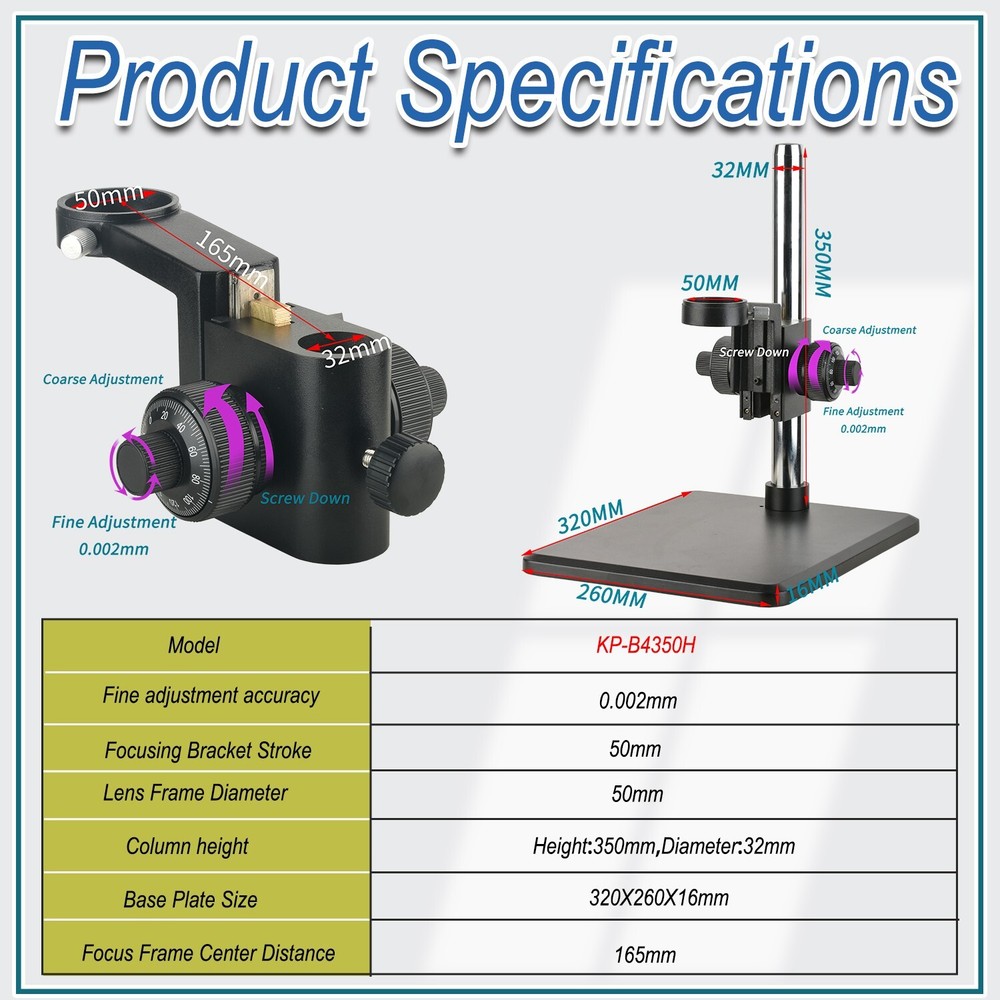 KOPPACE Microscope Bracket Base,Lens Aperture 50mm,Column height 350mm